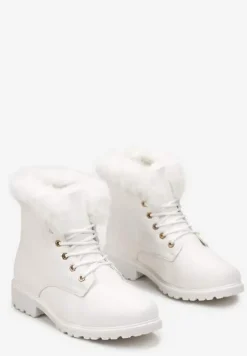 Białe Ocieplone Botki Trapery z Futerkiem Wokół Cholewki Atuval