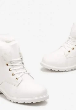 Białe Ocieplone Botki Trapery z Futerkiem Wokół Cholewki Atuval
