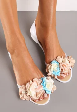 Białe Otwarte Balerinki z Aplikacją z Kwiatami Anlofi