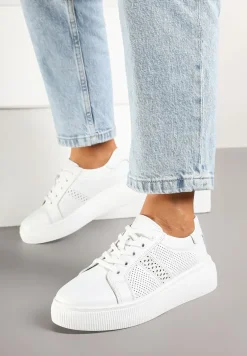 Białe Płaskie Ażurowe Sneakersy ze Skóry Naturalnej i Skórzaną Wkładką Lavili