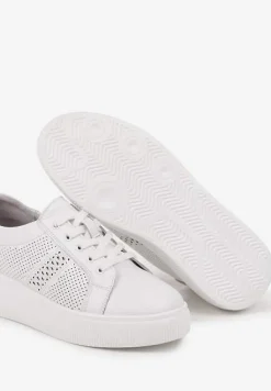 Białe Płaskie Ażurowe Sneakersy ze Skóry Naturalnej i Skórzaną Wkładką Lavili