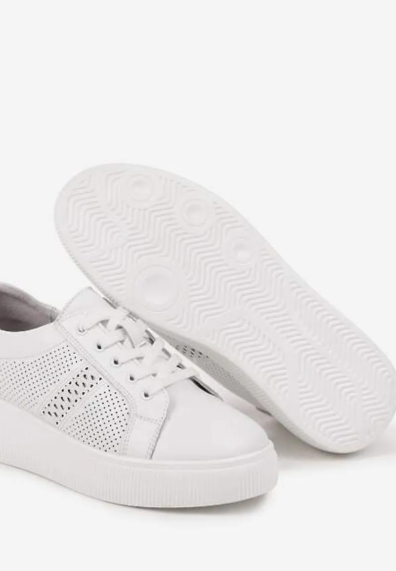 Białe Płaskie Ażurowe Sneakersy ze Skóry Naturalnej i Skórzaną Wkładką Lavili