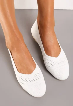 Białe Płaskie Balerinki z Siateczkowego Materiału Nelibra