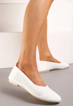 Białe Płaskie Balerinki z Siateczkowego Materiału Nelibra