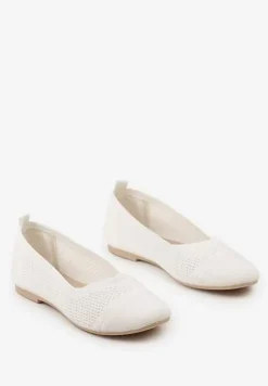 Białe Płaskie Balerinki z Siateczkowego Materiału Nelibra