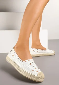 Białe Płaskie Espadryle z Ażurową Cholewką Elearwen