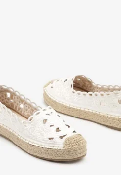 Białe Płaskie Espadryle z Ażurową Cholewką Elearwen