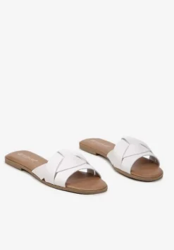 Białe Płaskie Klapki z Modnie Przeplatanym Paskiem Xleana