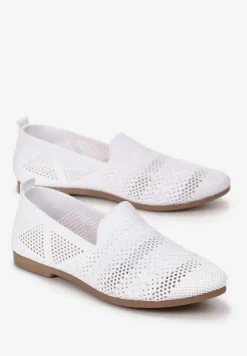 Białe Płaskie Mokasyny z Ażurowej Tkaniny Lalnai
