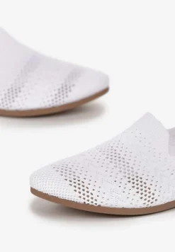 Białe Płaskie Mokasyny z Ażurowej Tkaniny Lalnai
