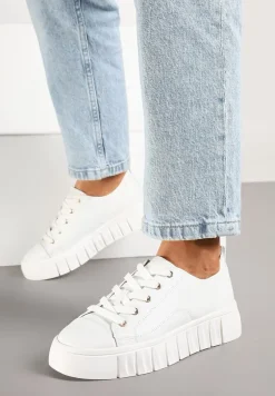 Białe Płaskie Sneakersy Vices ze Sznurowaniem Lorori
