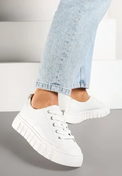 Białe Płaskie Sneakersy Vices ze Sznurowaniem Lorori