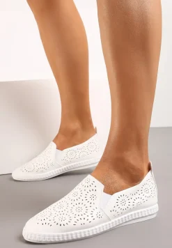 Białe Płaskie Tenisówki z Imitacji Skóry o Ażurowym Wykończeniu Riavella