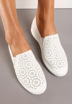 Białe Płaskie Tenisówki z Imitacji Skóry o Ażurowym Wykończeniu Riavella