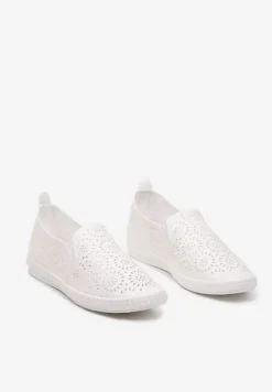 Białe Płaskie Tenisówki z Imitacji Skóry o Ażurowym Wykończeniu Riavella