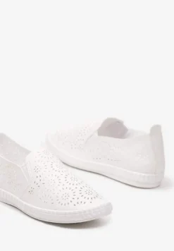 Białe Płaskie Tenisówki z Imitacji Skóry o Ażurowym Wykończeniu Riavella