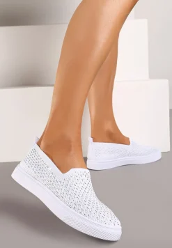 Białe Płaskie Tenisówki Zdobione Cyrkoniami Tiagata