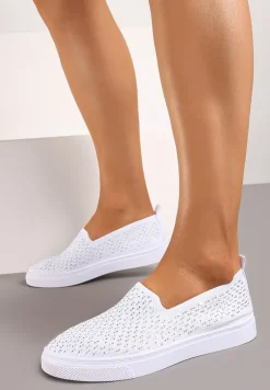 Białe Płaskie Tenisówki Zdobione Cyrkoniami Tiagata