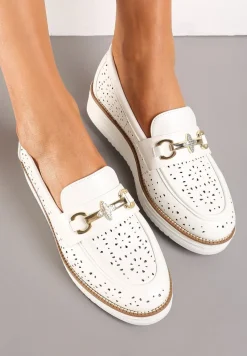 Białe Półbuty w Stylu Mokasynów na Grubej Podeszwie z Ażurową Cholewką Illthia
