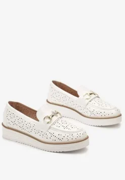 Białe Półbuty w Stylu Mokasynów na Grubej Podeszwie z Ażurową Cholewką Illthia