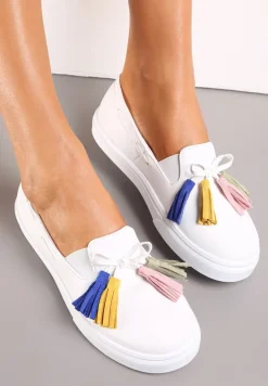 Białe Półbuty z Chwostami na Grubej Podeszwie Melana