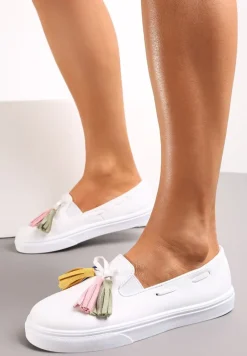 Białe Półbuty z Chwostami na Grubej Podeszwie Melana