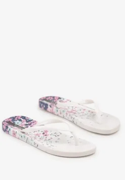 Białe Piankowe Japonki ze Wzorem w Kwiaty Gleandra
