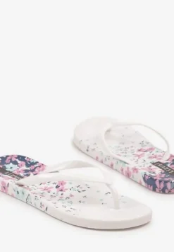 Białe Piankowe Japonki ze Wzorem w Kwiaty Gleandra