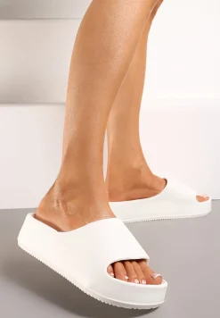 Białe Piankowe Klapki z Platformą i Szerokim Paskiem Amarantia