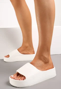 Białe Piankowe Klapki z Platformą i Szerokim Paskiem Amarantia