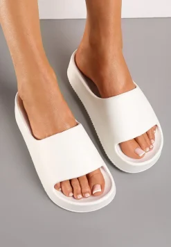 Białe Piankowe Klapki z Platformą i Szerokim Paskiem Amarantia