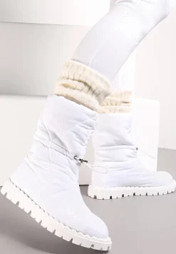 Białe Pikowane Śniegowce na Płaskiej Podeszwie z Protektorem Cornita