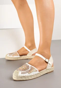 Białe Plecione Sandały Typu Espadryle z Odkrytą Piętą Morilya