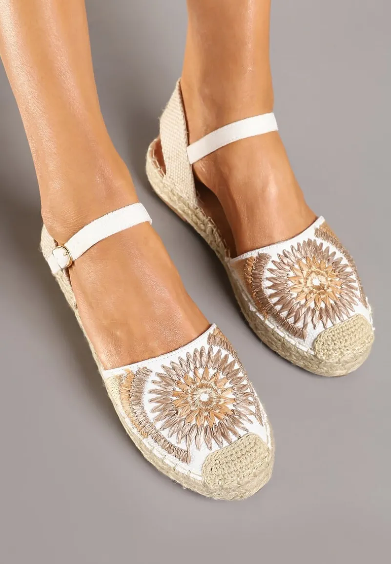 Białe Plecione Sandały Typu Espadryle z Odkrytą Piętą Morilya