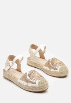 Białe Plecione Sandały Typu Espadryle z Odkrytą Piętą Morilya