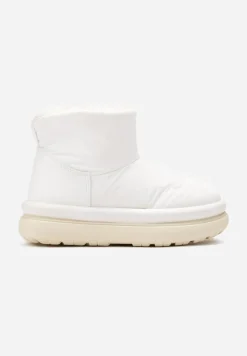 Białe Połyskujące Śniegowce na Płaskiej Podeszwie Ocieplone Futerkiem Brivida