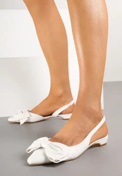 Białe Sandały Bez Pięty z Kokardą Nolretia