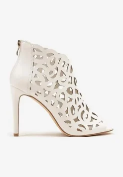Białe Sandały Botki Vices na Szpilce z Ażurową Cholewką Natilora
