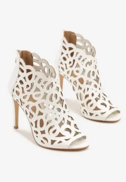 Białe Sandały Botki Vices na Szpilce z Ażurową Cholewką Natilora