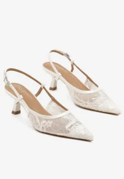 Białe Sandały Koronkowe na Kaczuszce z Noskiem w Szpic i Odkrytą Piętą Tyslevia
