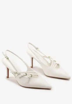 Białe Sandały na Cienkiej Szpilce z Imitacji Skóry z Regulowanymi Paskami Vianara