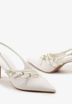 Białe Sandały na Cienkiej Szpilce z Imitacji Skóry z Regulowanymi Paskami Vianara