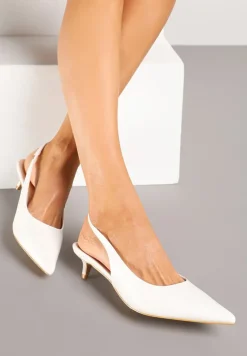 Białe Sandały na Kaczuszce ze Szpiczastym Noskiem Slingback Farinea