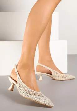 Białe Sandały na Kaczuszce Typu Slingback z Ażurową Cholewką Olzivia