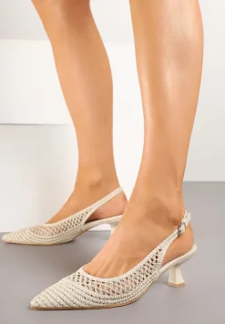 Białe Sandały na Kaczuszce Typu Slingback z Ażurową Cholewką Olzivia