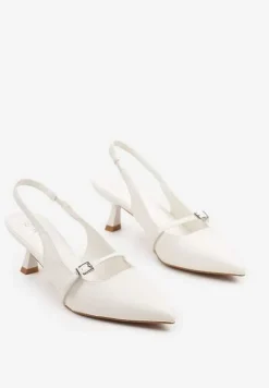 Białe Sandały na Kaczuszce Slingback z Paskiem i Klamrą Elearela