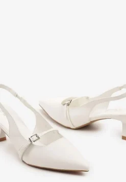 Białe Sandały na Kaczuszce Slingback z Paskiem i Klamrą Elearela