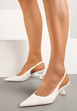 Białe Sandały na Obcasie Typu Kaczuszka Bez Pięty Sallinna