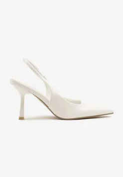 Białe Sandały na Obcasie ze Szpiczastym Noskiem i Odkrytą Piętą Nanalis