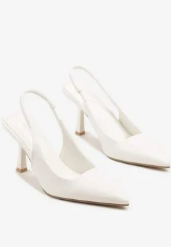 Białe Sandały na Obcasie ze Szpiczastym Noskiem i Odkrytą Piętą Nanalis